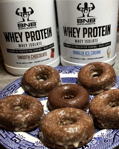 Chocolate Protein Donuts with a Vanilla Protein Glaze