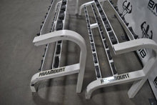 Load image into Gallery viewer, Troy Barbell Rubber Pro Style Dumbbell Set 5 - 110 With 2 Paramount Racks