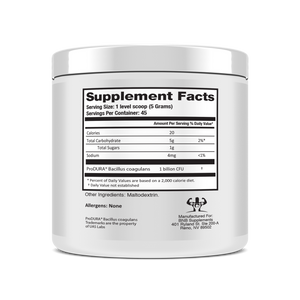 BNB Supplements Unflavored Probiotic Powder Produra Back Panel