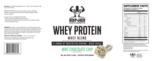 BNB Supplements Mint Chocolate Chip Whey Protein Label